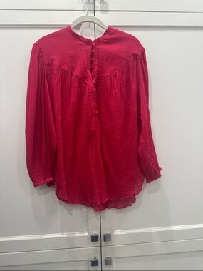 Isabel Marant Red Button-Back Gauze Blouse